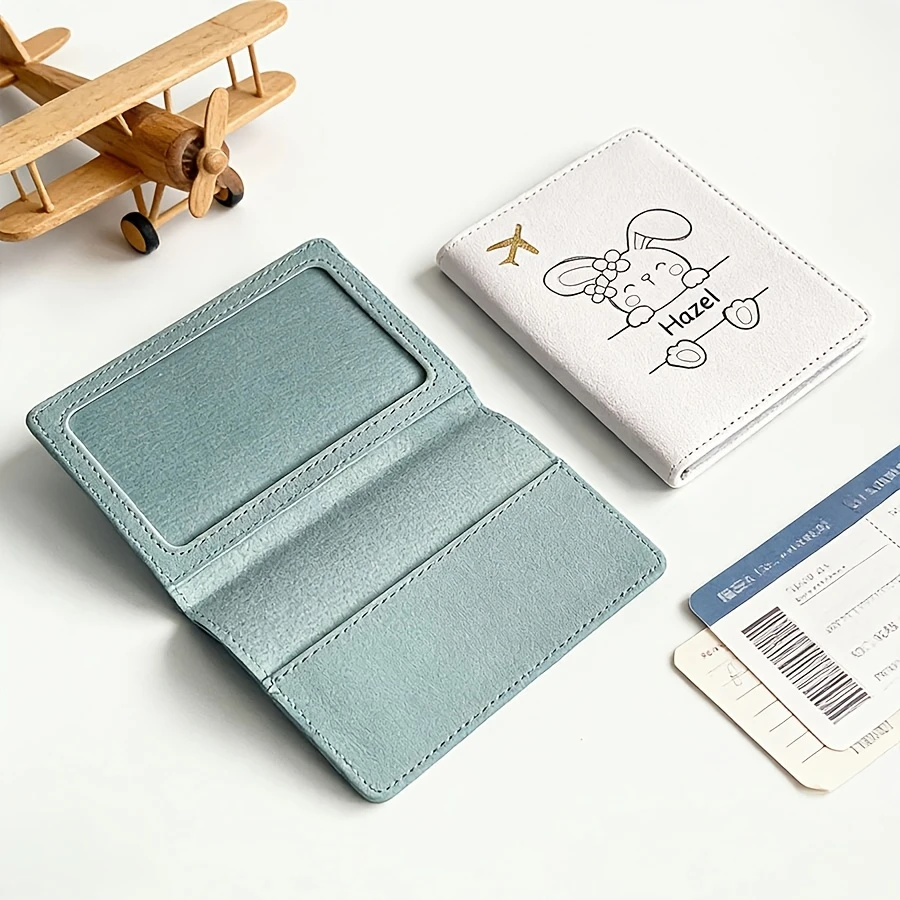 Custom Rabbit Pattern Name Passport Holder Open-Top Travel Wallet Unisex Accessory for Students Back-to-School Holidays view 3