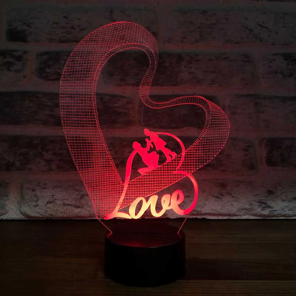 Couple Heart in Love 3D Illusion Acrylic LED Night Light Xmas Christmas Party Decoration Neon Signs Wedding Decoration Gift Idea