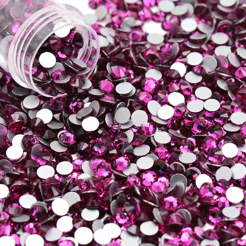 Fuchsia Rose 1440pcs Crystal Flatback Glass Rhinestones For Nail Art Crafts Decorations Clothes Shoes Handmading DIY