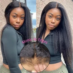 4C Edges Kinky Straight Hairline Transparent 13x6 13x4 Lace Frontal Human Hair Wigs With Pre Plucked Baby Hair Yaki Straight Wig
