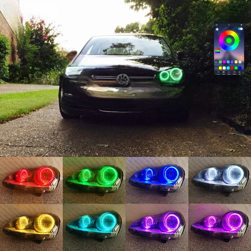 Dla VOLKSWAGEN VW Golf 5 V Mk5 2004-2009 BT App RF Remote Control Multi-Color Ultra Bright RGB Led Angel Eyes Kit Halo Rings — zdjęcie 2