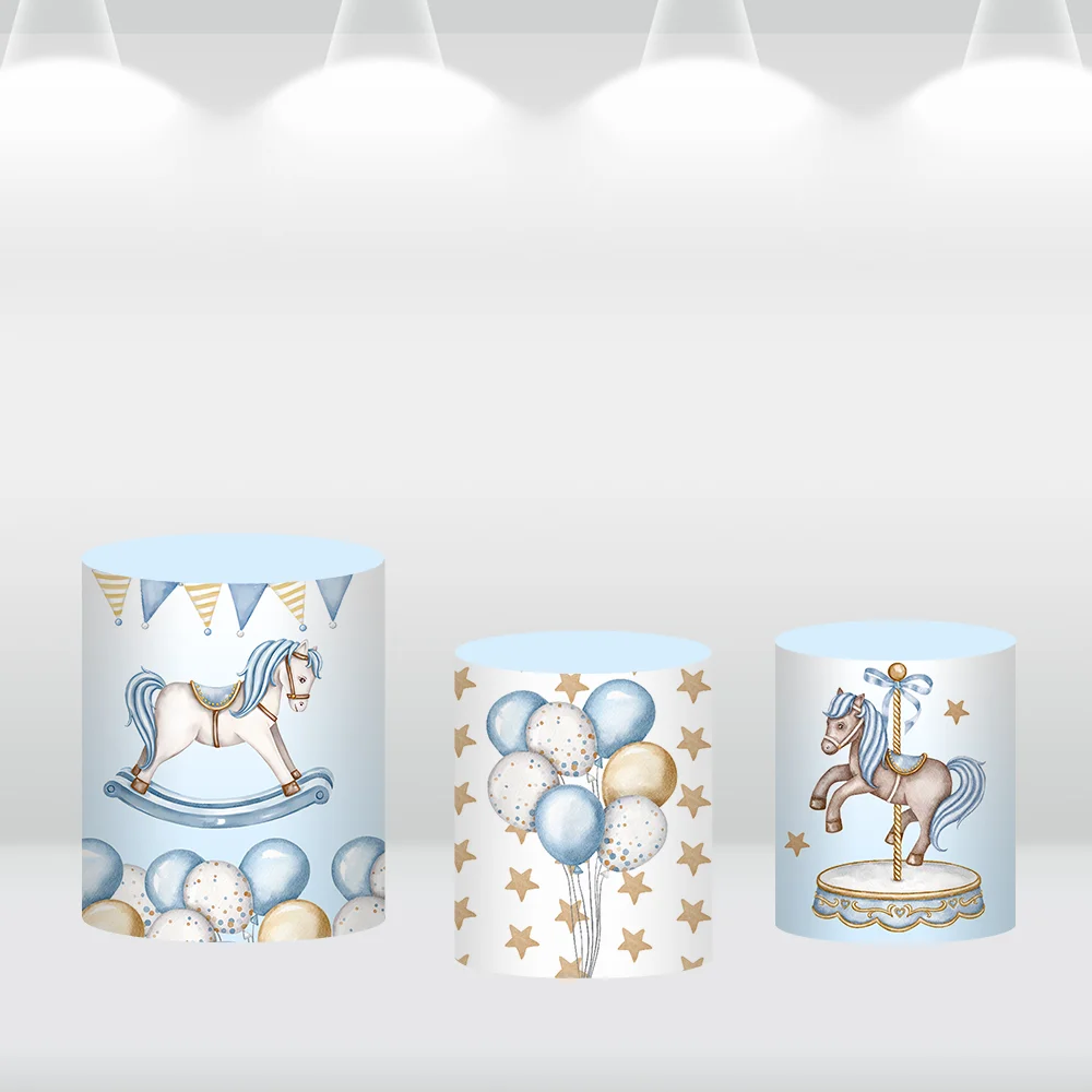 الأزرق كاروسيل بيبي بوي حفلة عيد ميلاد خلفية مستديرة جدار كرنفال السيرك استحمام الطفل دائرة خلفية اسطوانة غطاء طيدة