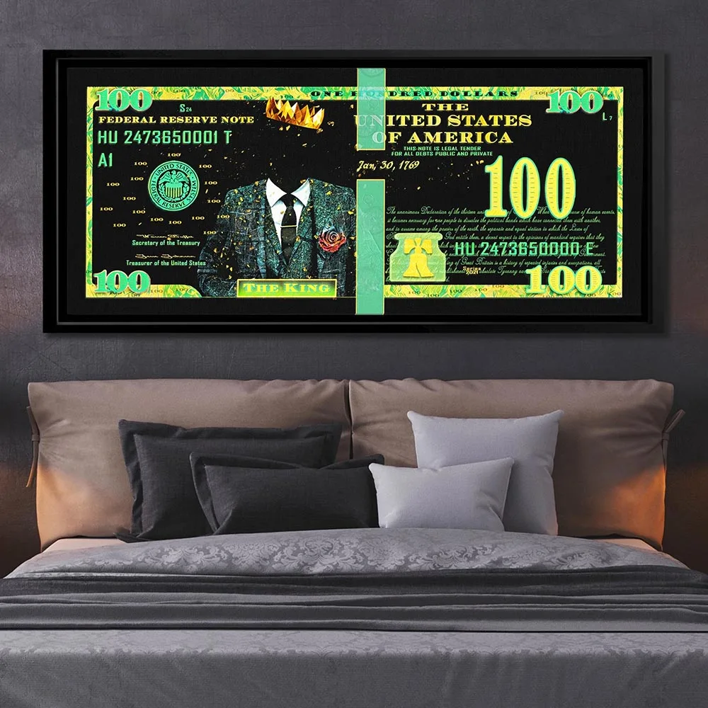 The King 100 Dollar Bill Poster Modern Canvas Painting Money Pictures Print Hanging Painting For Living Room Home Deocr Unframed