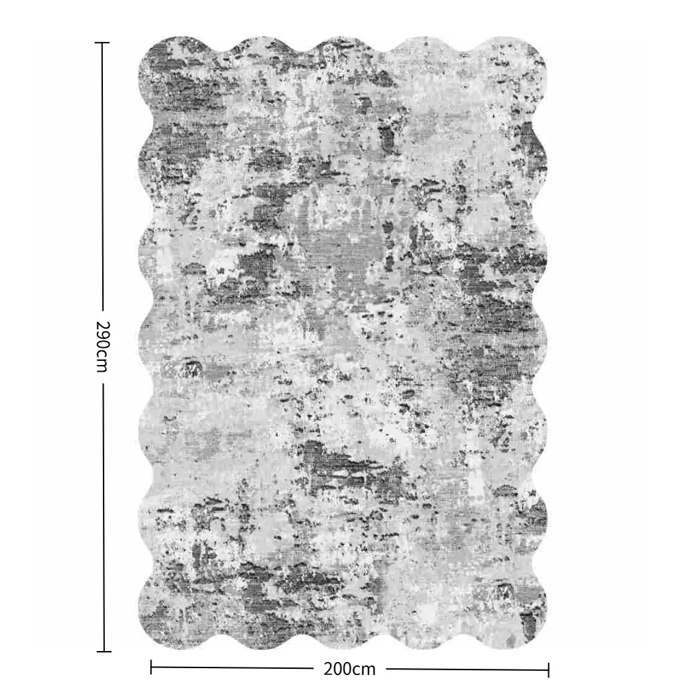 Stijlvol abstract vloerkleed met gegolfde randen, machinewasbaar antislip vloerkleed met zachte textuur, verweerd grijs tapijt voor woonkamer, slaapkamer en entreehal, makkelijk te onderhouden