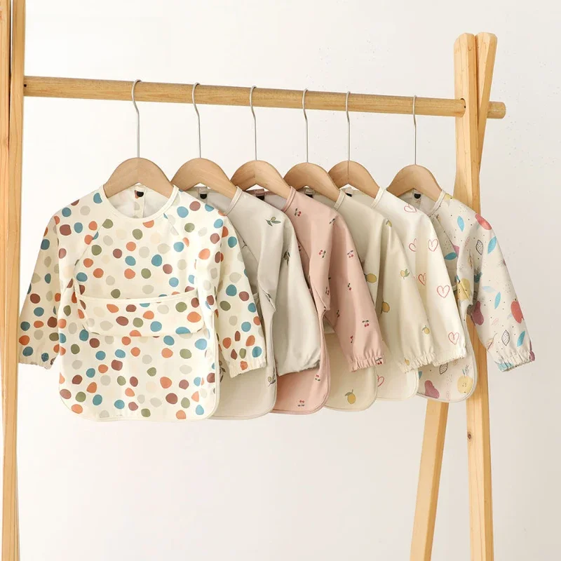 Bavoirs d'alimentation pour nourrissons, blouse d'art imprimée à manches longues, imperméable, pour garçons et filles, tabliers de salle à manger Anti-salissure avec poche, articles pour bébé