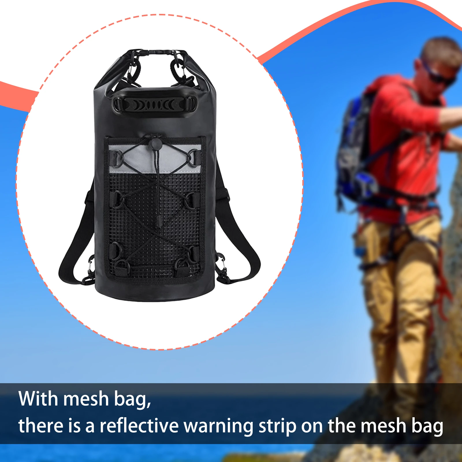 حقيبة شاطئ ذات سعة كبيرة 10/20/30 لتر، حقيبة مقاومة للماء للاستخدام الخارجي، حقيبة شبكية لتتبع نهر السباحة، حقيبة ظهر جافة للسباحة من مادة PVC #2