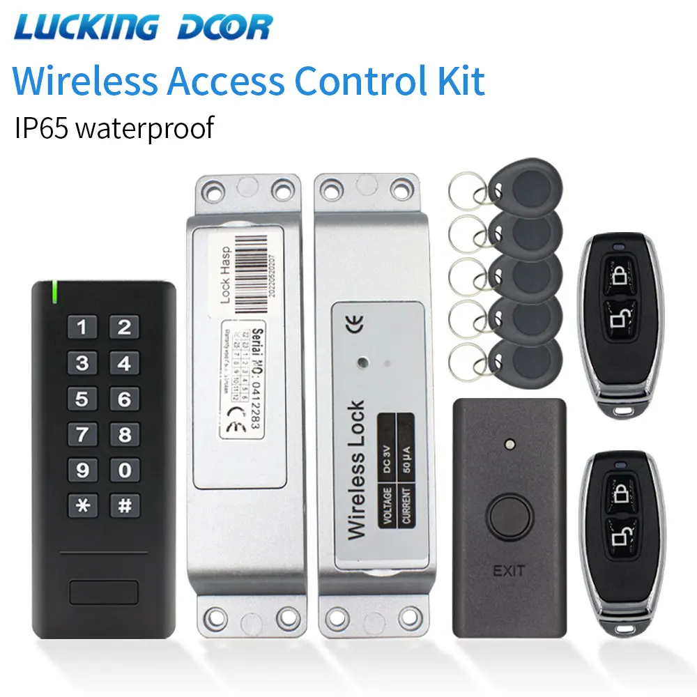 

Waterproof Battery Wireless Access Control Kits Wire-Free Built-in Battery Keypad + Bolt Lock+Exit Switch +Remote Control