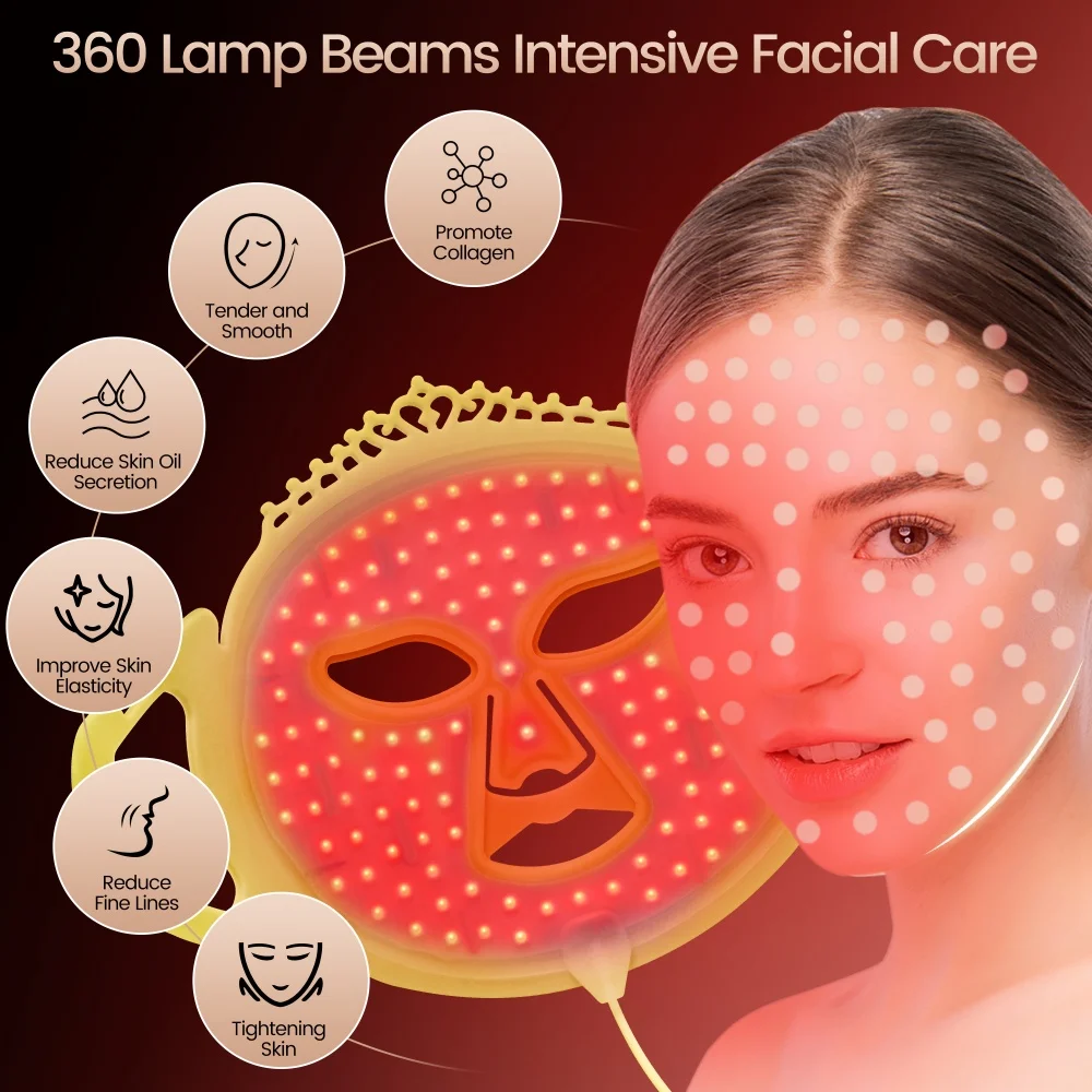 Máscara Facial LED con Chip 360, Terapia de Luz Roja, 7 Colores, Máscara de Fototerapia para el Cuidado de la Piel, Antiarrugas, Acné, Blanqueamiento y Rejuvenecimiento Facial