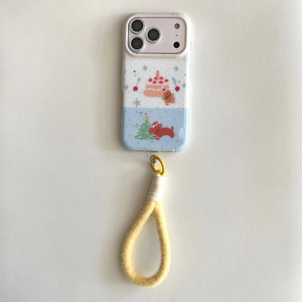 

Glitter stitched Christmas tree cake puppy phone case, suitable for iPhone 14/15/16/17 ProMax, fresh shockproof protective case