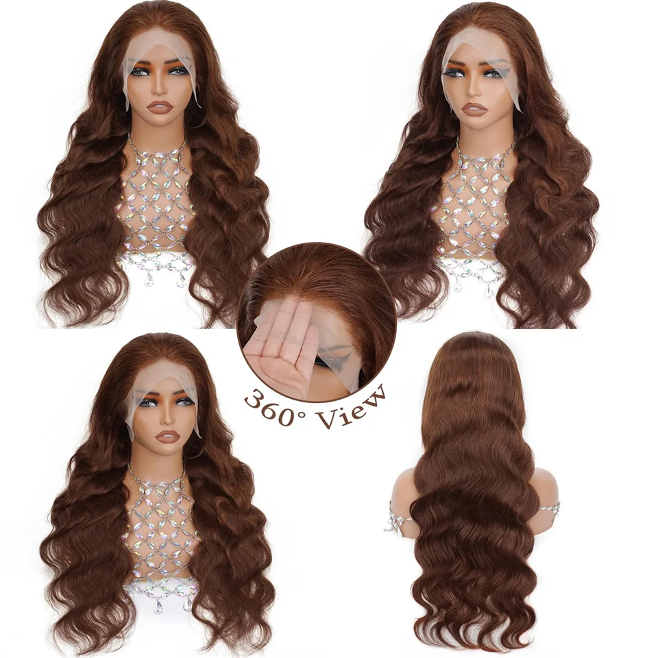 13x6 براون الجسم موجة الدانتيل الجبهة خصلات الشعر المستعار الإنسان قبل قطعها الشوكولاته اللون 30 بوصة 13x4 براون الجسم موجة باروكة من شعر طبيعي Density200