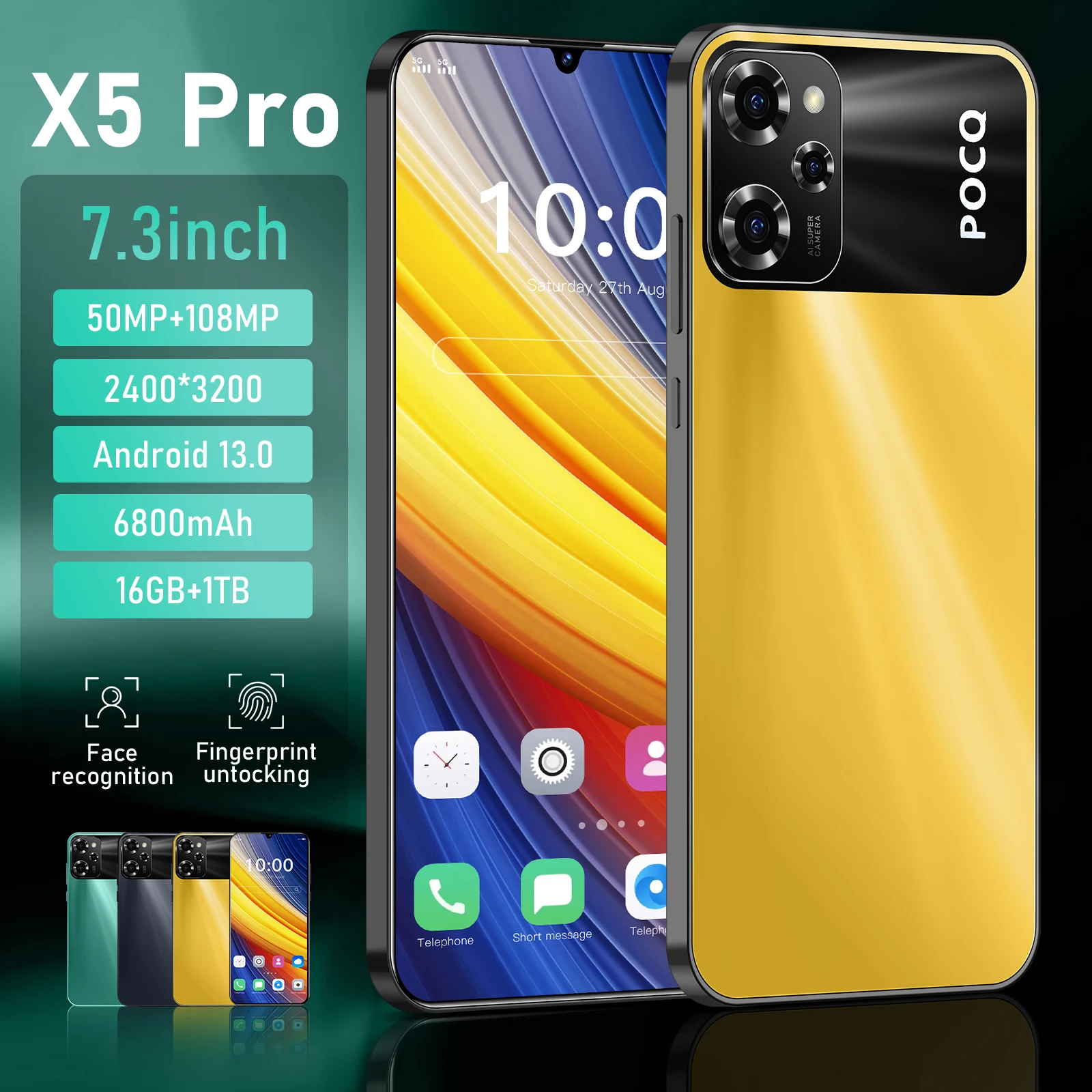 2025 NEW Mobile Phone X5 Pro 7.3 HD Screen SmartPhone 16G+1T 5G Dual Sim Celulares Android Unlocked 108MP 6800mAh Cell Phone