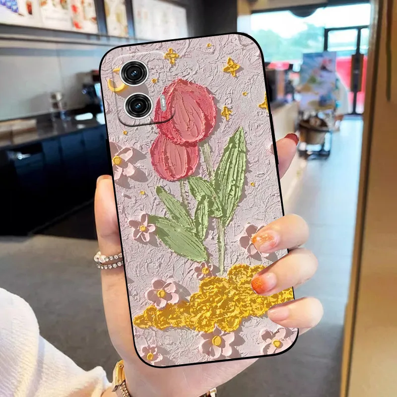 For Motorola Moto G73 Phone Case Flower Soft Matte Silicone Full Protection Back Cover For Moto G85 E14 G64 5G Fundas Capa G 85