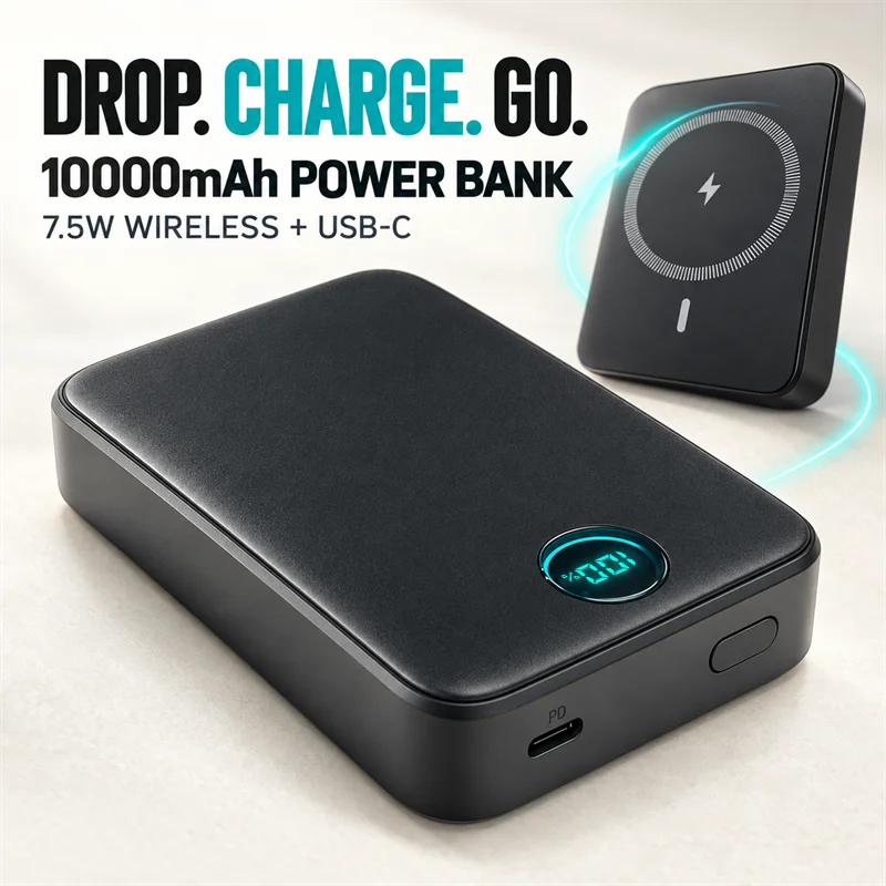 10000mAh Magnetic Power Bank PD 27W, Magnetic Power Bank PD 7.5W Card-Sized Powerbank For iPhone 17 Samsung