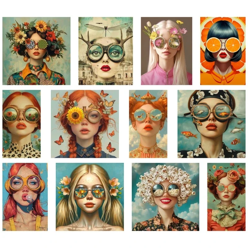 26 cm mignon fille et lunettes amusantes affiche vintage DTF transfert de chaleur impression autocollant vinyle vêtements fer-sur autocollant bricolage pour t-shirt