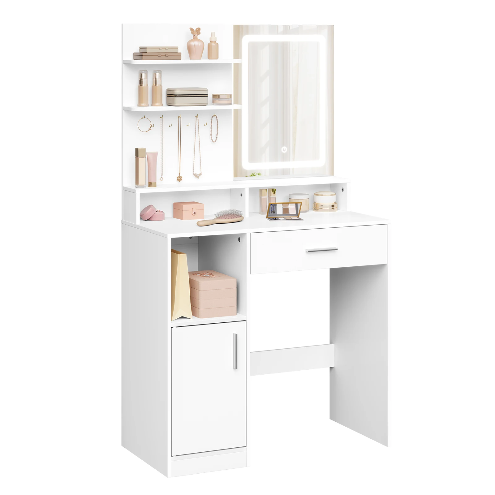 Picture 4: WOLTU Cosmetic Table Dressing Table with Adjustable LED Lights Mirror Vanity Unit with 3 Shelves Storage Cabinet for Bedroom
