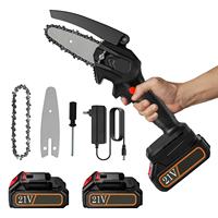 4-Inch Mini Cordless Electric Chainsaw Powerful Electric Saw Garden Woodworking Cutting Power Tool With 2PCS 21V Lithium Battery