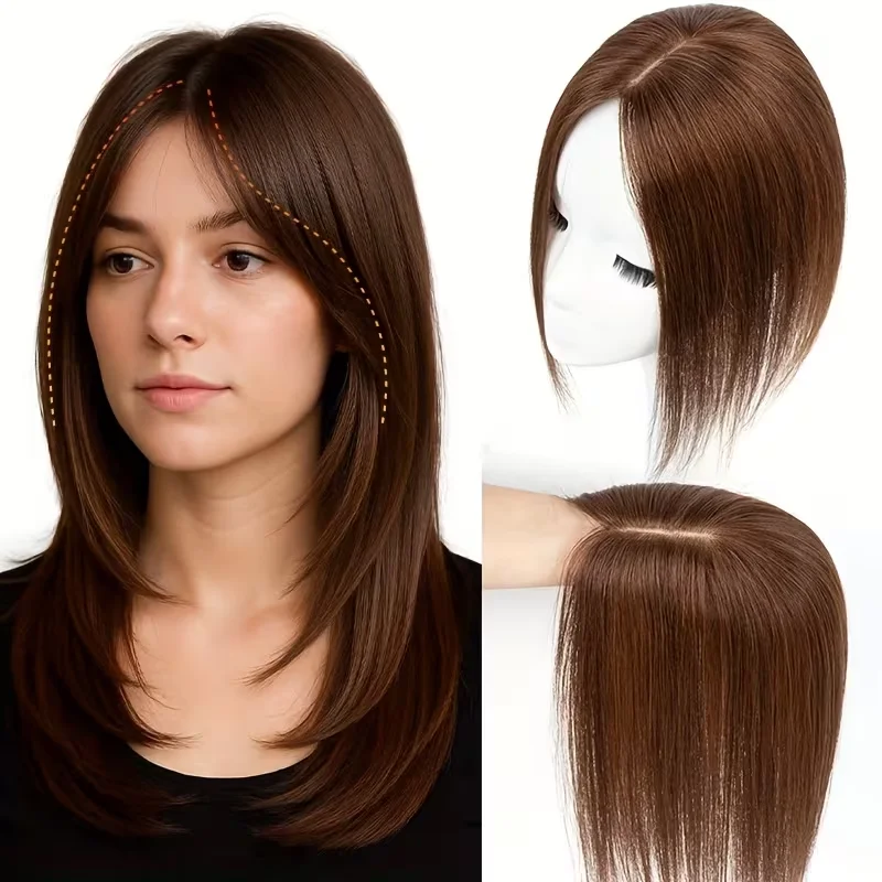 

10-дюймовый прямой накладной парик из натуральных волос для женщин с редеющими волосами - легко надеваемый парик для придания объема и покрытия.