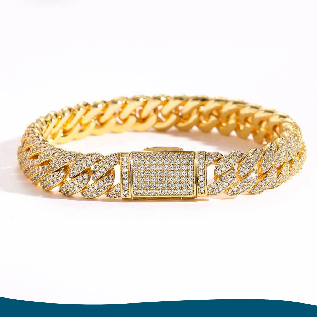 

12mm Gold Plated Cuban Link Chain for Men - Bling CZ Diamond Necklace/Bracelet (7.5-30") - Hip Hop Party Streetwear Jewelry