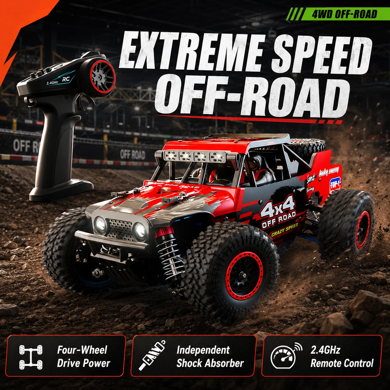ZNLYRION RC Monster SG202MAX Maßstab 1:16 Truck 4WD Bürstenlos 55KM/H 2,4G Ferngesteuertes Offroad-Auto mit LED-Lichtern für Jungen und Erwachsene