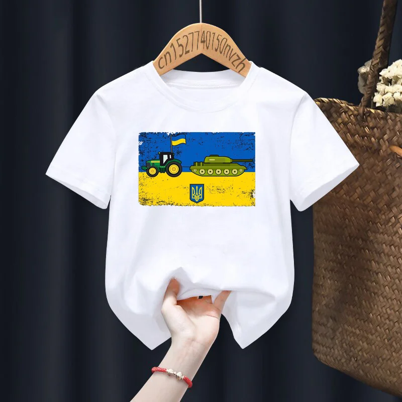 Ukrainian Farmer Steals Tank Print Red Kid T-shirts Children Baby Black Harajuku Kawaii Clothes Boy Girl Tops Gift Present