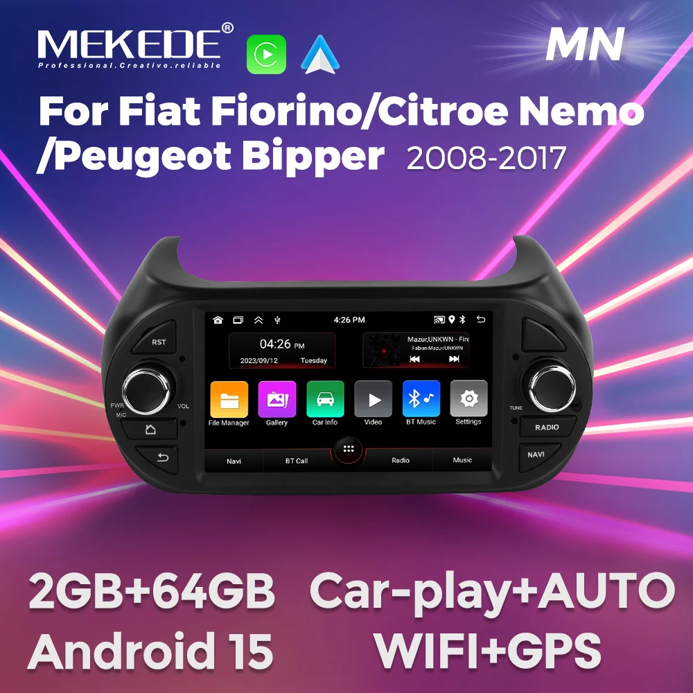 7-Zoll-Android-Autoradio für Fiat Fiorino Qubo Citroen Nemo Peugeot Bipper 2008-2017 GPS-Navigation Multimedia-Player 2Din-Haupteinheit