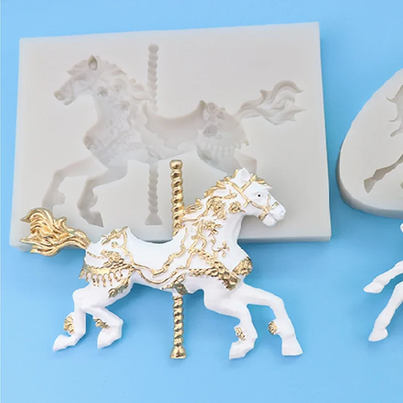 Sophronia 3D Carousel Horse Silicone Mold Fondant Cake Decorating Tools Chocolate Moulds Kitchen Baking Cupcake CandyForms m895 — zdjęcie 2