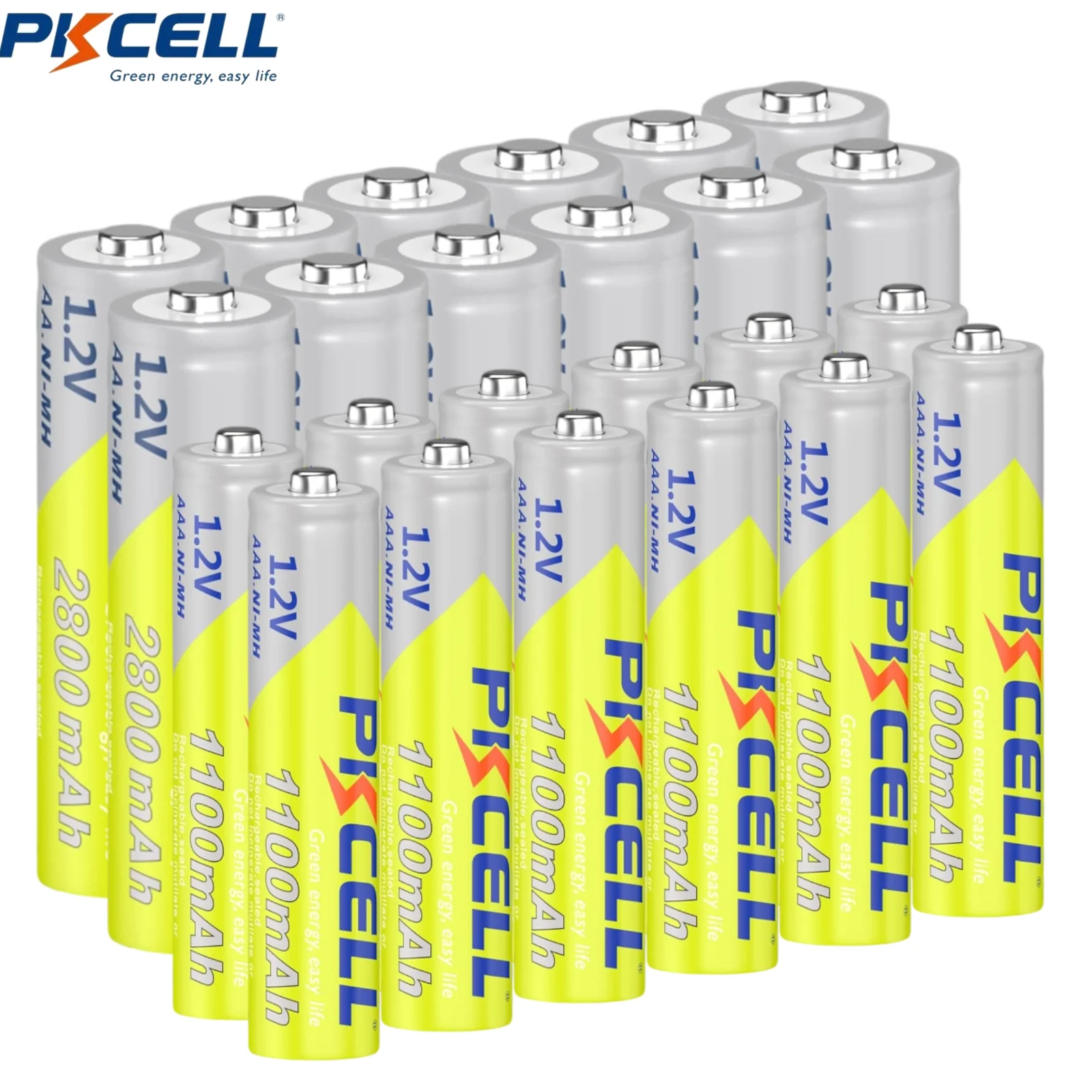 PKCELL 24PCS Combo 1.2V NiMH Rechargeable AA AAA Battery 12 Pack 2800mAh Double A Batteries & 12 Pack 1100mAh Triple A Batteries