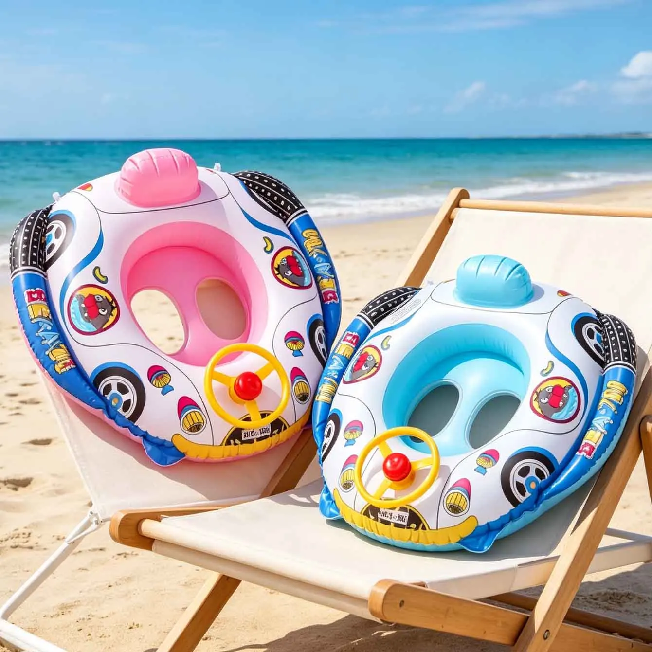 1PC Inflatable Swim Ring Pool Floats with Seat Steering Wheel PVC Car Shape Swimming Tube for Beach Pool Summer