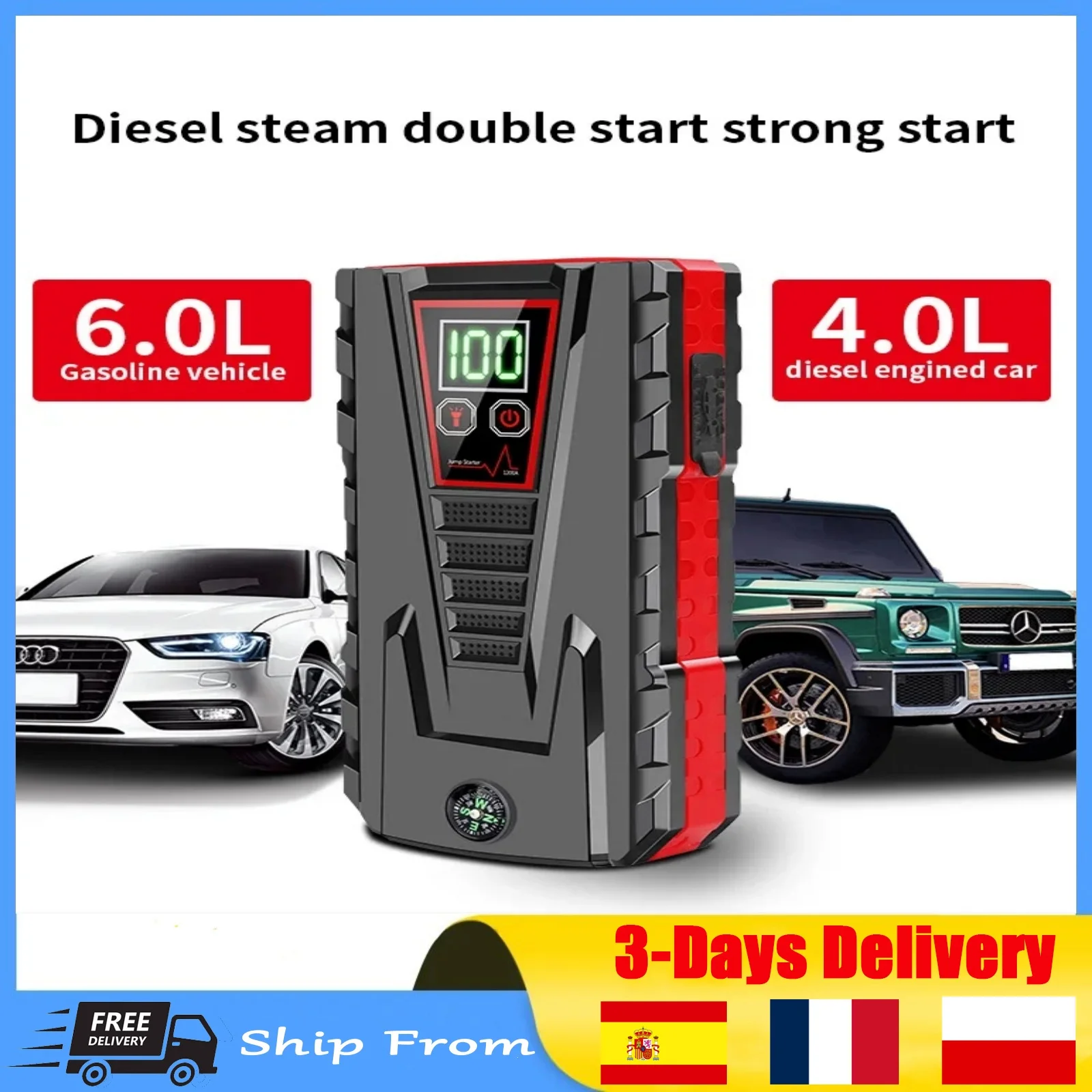 99800mAh Portable Car Jump Starter Peak 5000A Power Bank Charger 12V Auto Starting Device Petrol Diesel Car Emergency Battery