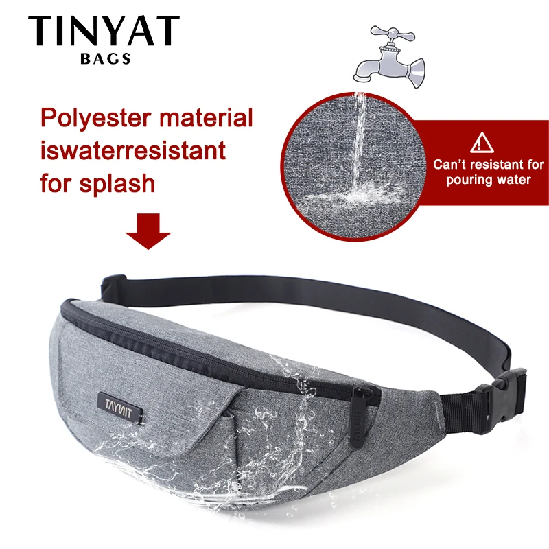 

TINYAT Men Waist Bag Functional Waist Pack Casual Belt bag Pouch for Phone Money 3 pockets Large canvas Bag for Belt grey