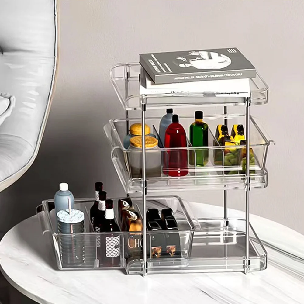 

3 Tier Clear Bathroom Organizer with Dividers, Pull-Out Storage Organizer for Vanity Skincare Cosmetic
