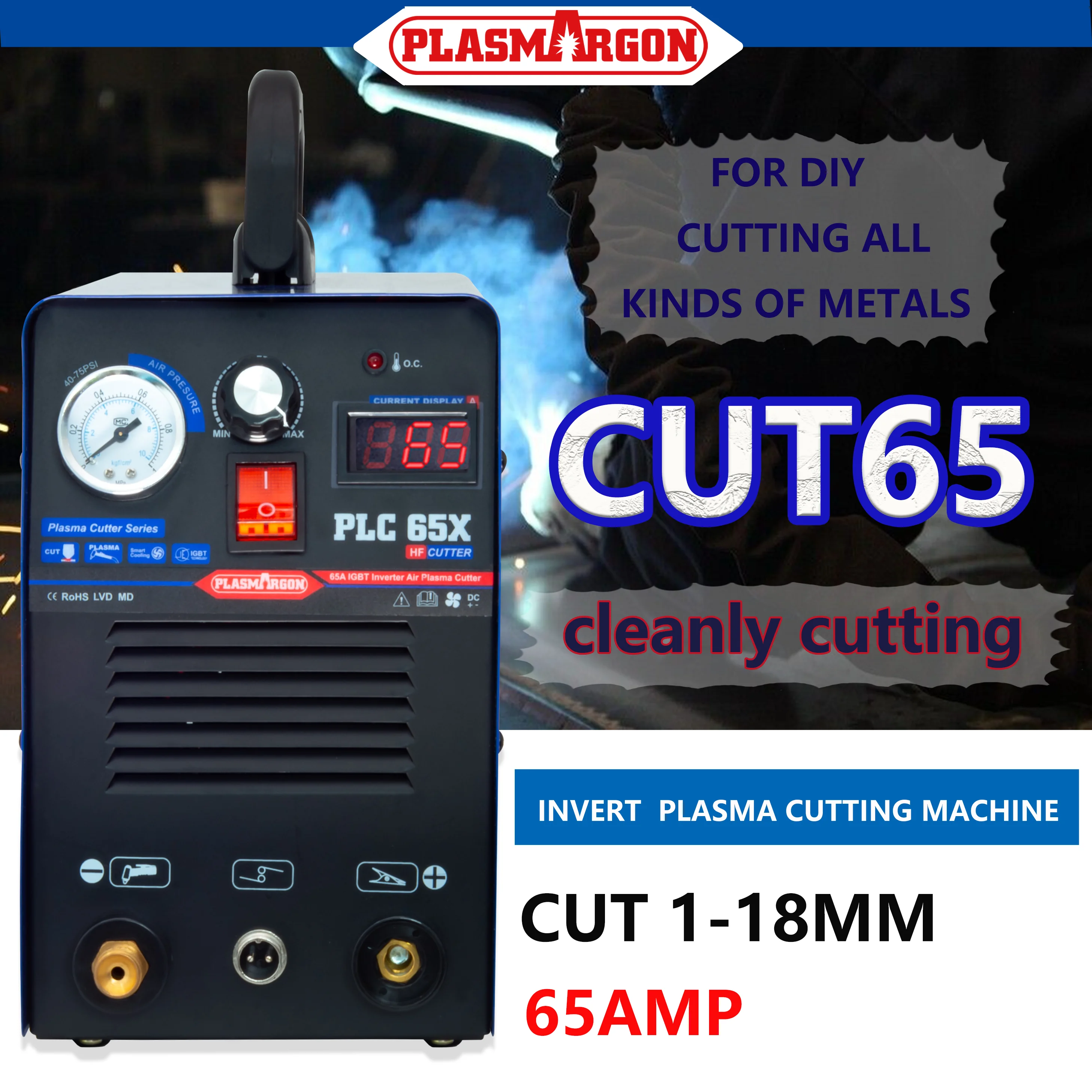 65Amp IGBT Air Plasma Cutter AG60 TORCH & Portable Digital Plasma Cutting Machine 18mm PLC65 NEW