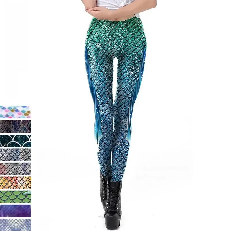 NADANBAO nowe legginsy Galaxy damskie seksowne legginsy syrenka rybie łuski legginsy Fitness kolorowe elastyczne legginsy — zdjęcie 2