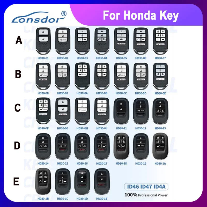 Llaves Lonsdor 2026 para HONDA Serie HD30 CIVIC/ ACCORD/ CR-V/ ODYSSEY/ HR-V, etc. ID46 ID47 ID4A 2013-2025