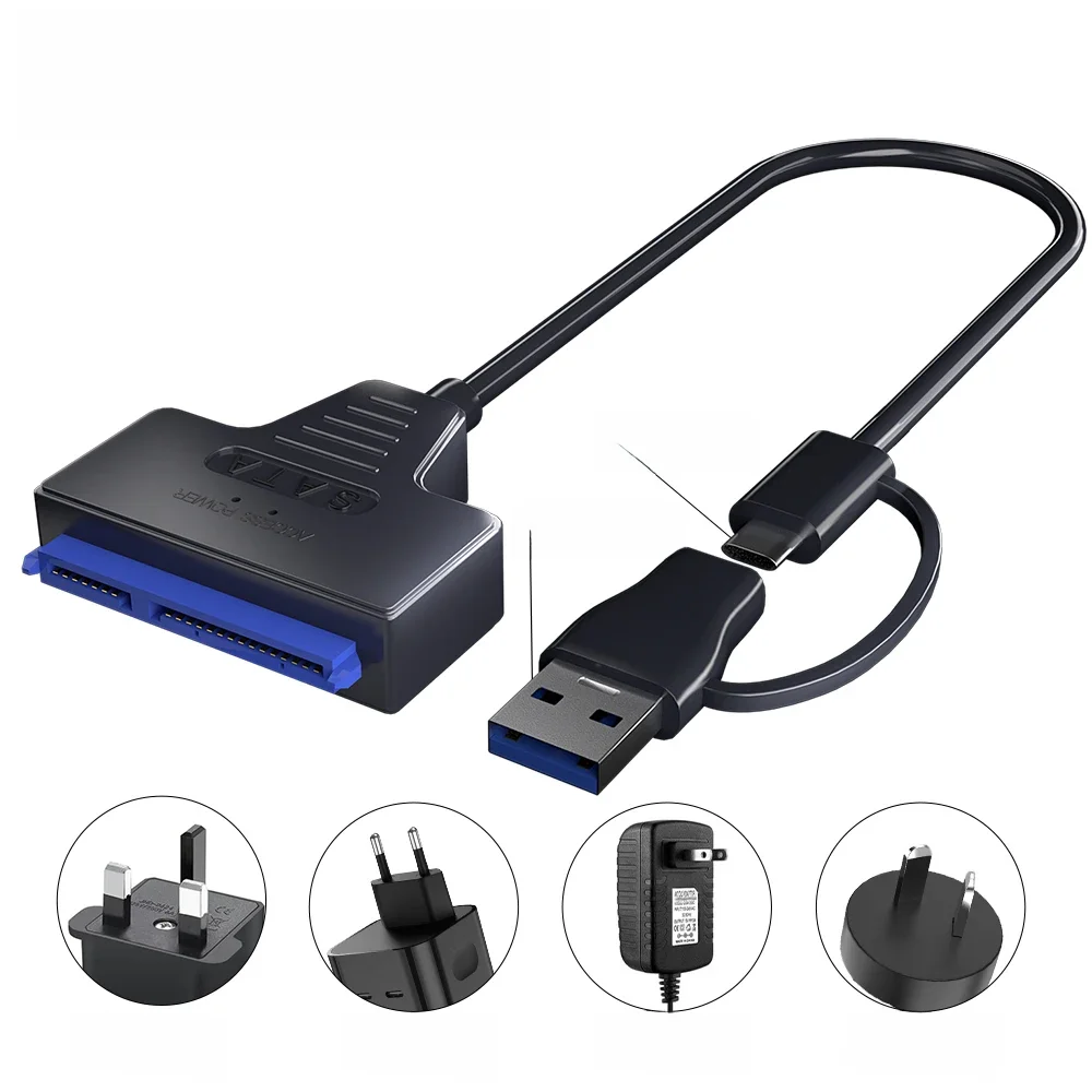 Usb 3.0 Naar Sata/Type-C Adapter Sata Kabel 2.5/3.5 Inch Ssd Hdd Sata Iii Harde Schijf Met 12V/2a Power Adapter - afbeelding 2