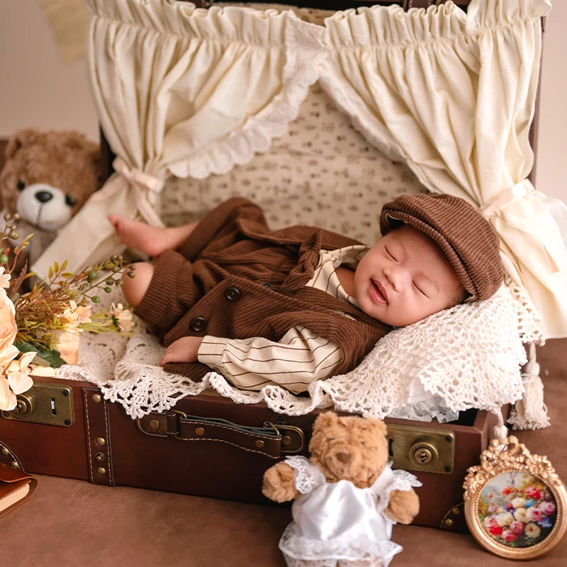 Abiti per fotografia neonato Fascia per capelli in pizzo per neonata + Abito Camicia per neonato + Tuta + Cappello Orsetto Puntelli per scena di nozze