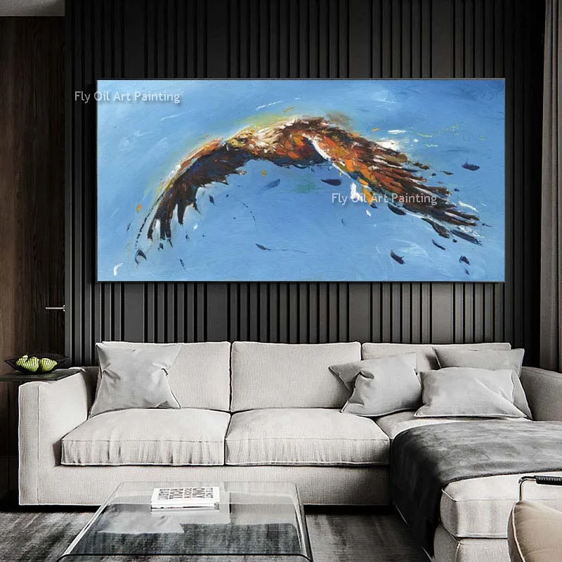 Abstract Golden Eagle Bird In Flight Original Hand Painted Oil Painting Artwork Eagle Flying In The Sky Canvas Wall Decor Art