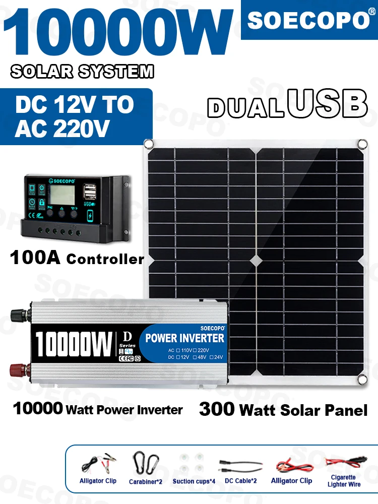 1100W Kompaktes Solarmodul-System |   Solarpanel+Controller+Wechselrichter 12V zu 110V/220V Kompatibel mit Espressomaschine Wohnmobil