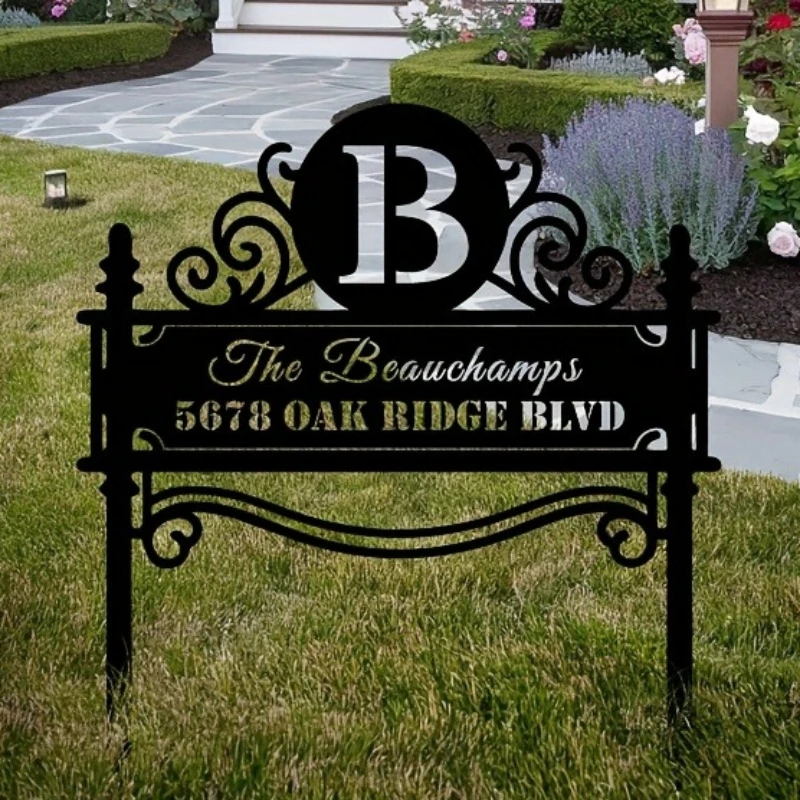 Custom Address Metal Stake, Text Can Be Customized. Garden Yard Decor, Outdoor Decor, Modern Address Gift, Housewarming Present
