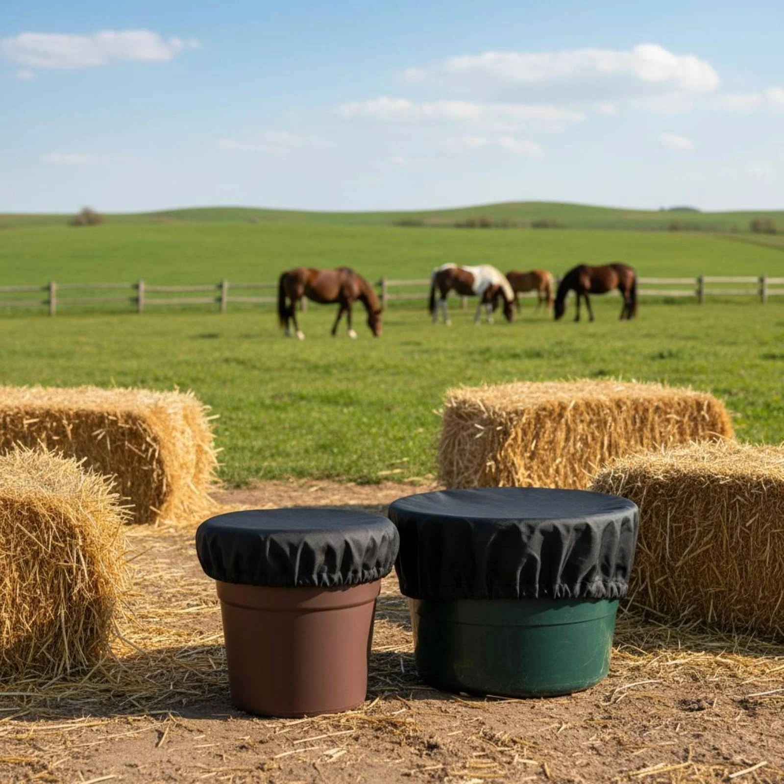 Horse Feed Bucket Water Barrel Protective Cover Waterproof Dust‑Proof Horse Pail Cover for Equestrian Stable Supplies