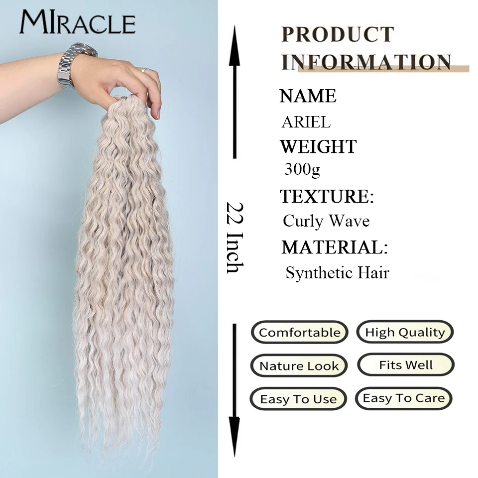 MIRACLE Ariel Crochet  Hair Synthetic Twist Crochet Curly Hair Extensions 22inch Water Wave Braiding Hair Ombre Blonde Hair