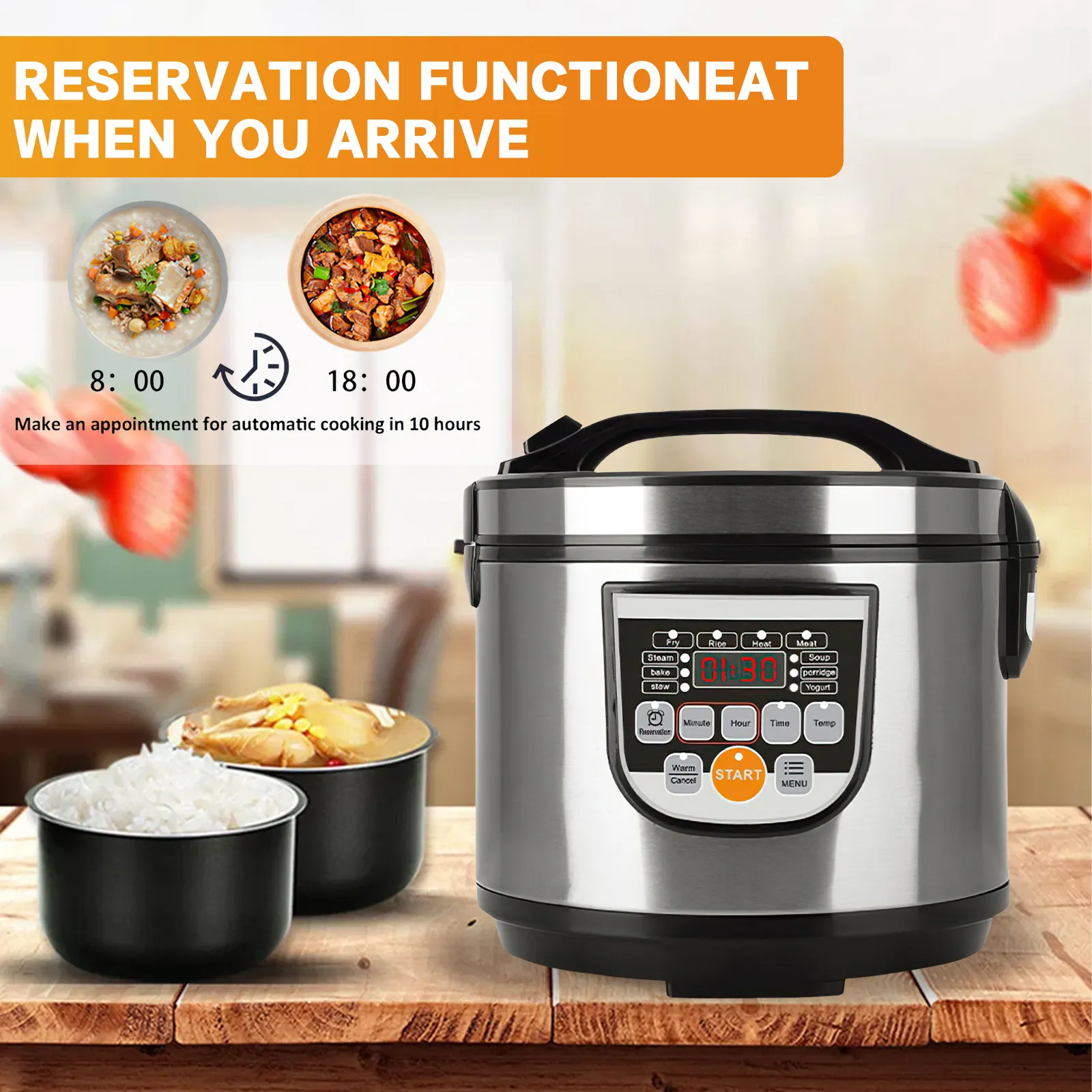 Cuiseur à riz numérique 5L, cuiseur à riz Portable pour voiture, camion multi-cuiseur, soupe, bouillie, cuisson des aliments, cuiseur vapeur, boîte à déjeuner électrique