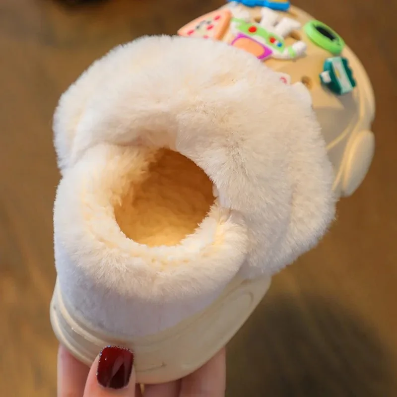 Winter Boys Girls Cozy House Slippers Warm Plush Slippers Kids Cute Indoor Contton Shoes