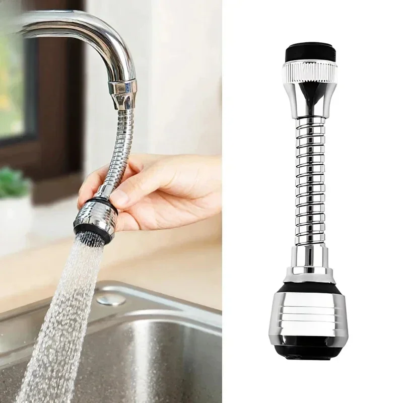 Cozinha torneira de aço inoxidável aspersor, dispositivo de poupança de água, alongamento rotação,