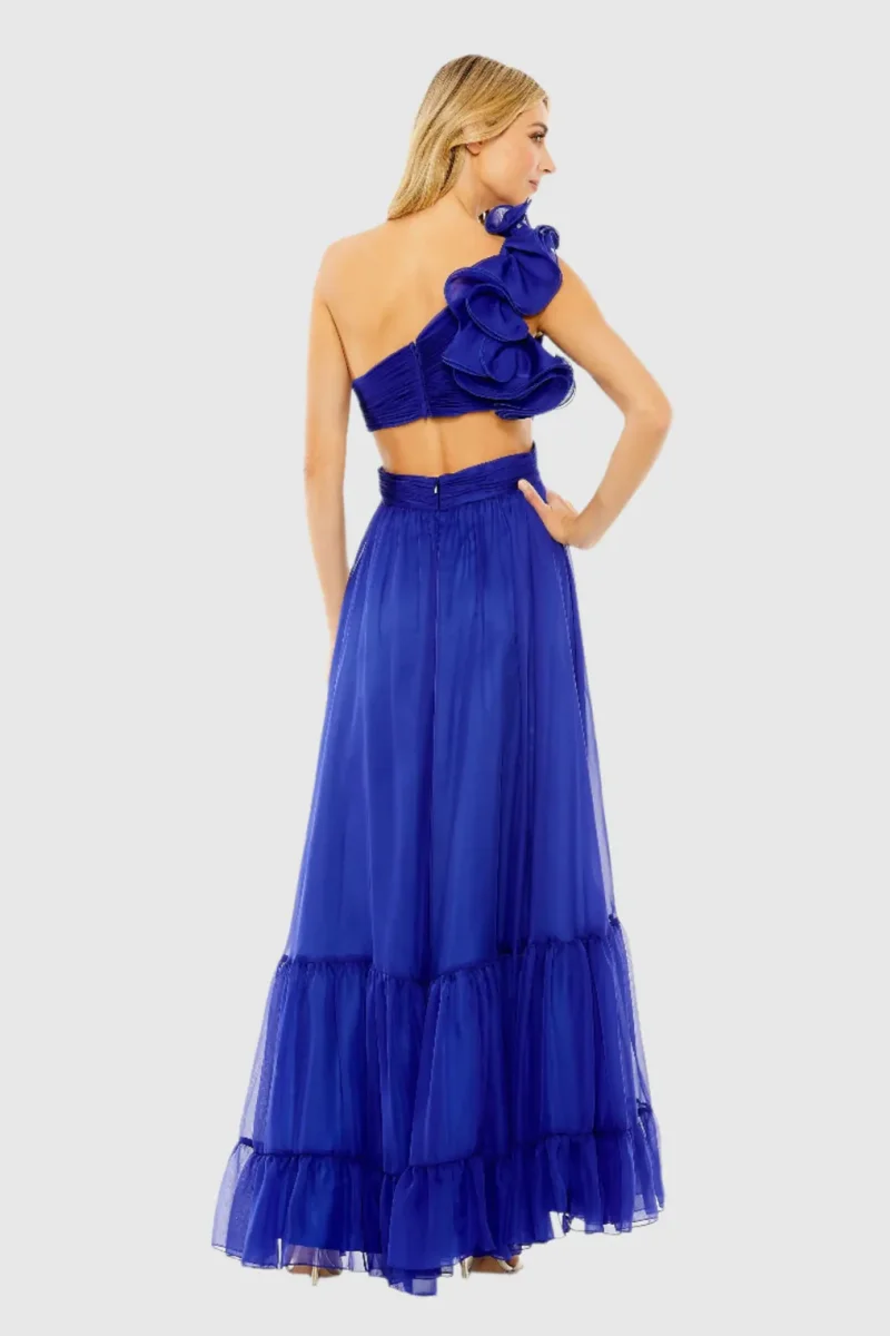 Annie Abiti da ballo con volant arricciati a mano Abiti da sera aperti sul retro blu Tulle Abiti da festa eleganti da donna a trapezio فسات Бmavera
