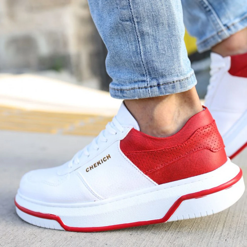 FOH Store WHITE RED Artificial Leather Sneakers Women Men Summer Spring Sport Unisex Lightweight Mixed Color Casual Running Daily Footwear Orthopedic Walking Breathable Futsal Air Lighted Weight 2023 Fashion 075