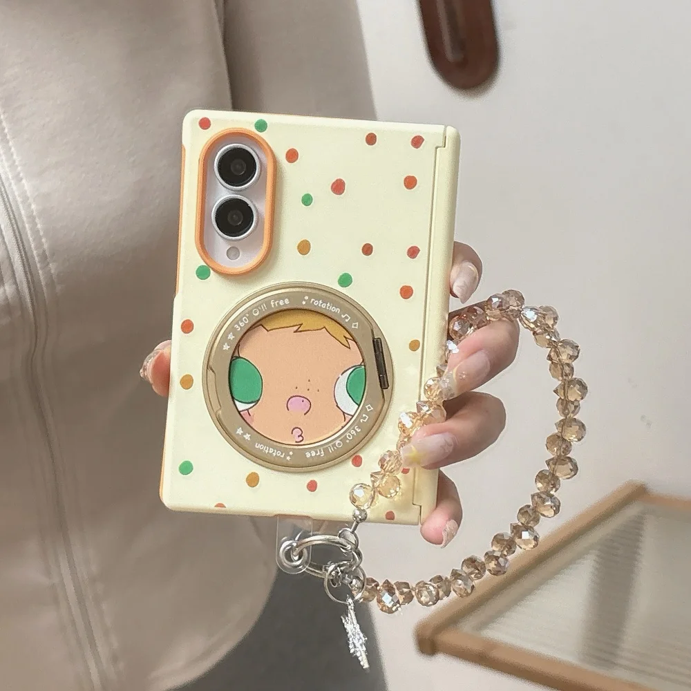 New Cute Cartoon Big Eyes Girl Phone Case for Samsung Galaxy Z Fold 8 Cover Kawaii Anti‑Fall Protective Cases With MagSafe Stand