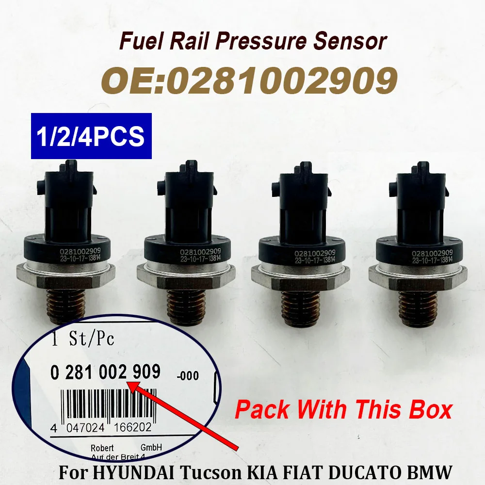 1/2/4PCS Fuel Rail Pressure Sensor 0281002909 0281002867 3140127000 For HHYUNDAI Tucson KIAA FFIAT DUCATO BMMW