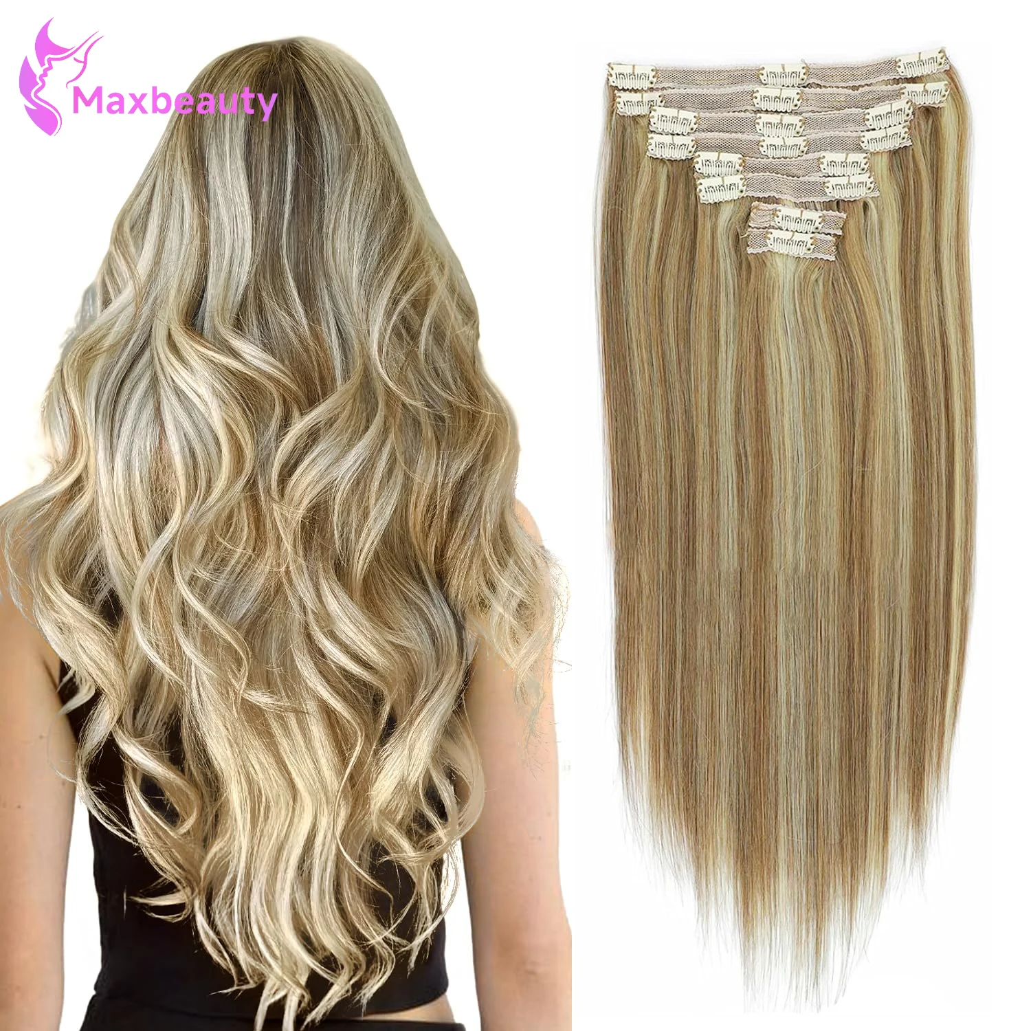 Clip In Hair Extensions Remy Human Hair Hair Extensions P8/613 Color Clip Ins Natural Human Hair 14-26 Inches 120G 8Pcs Clip Ins