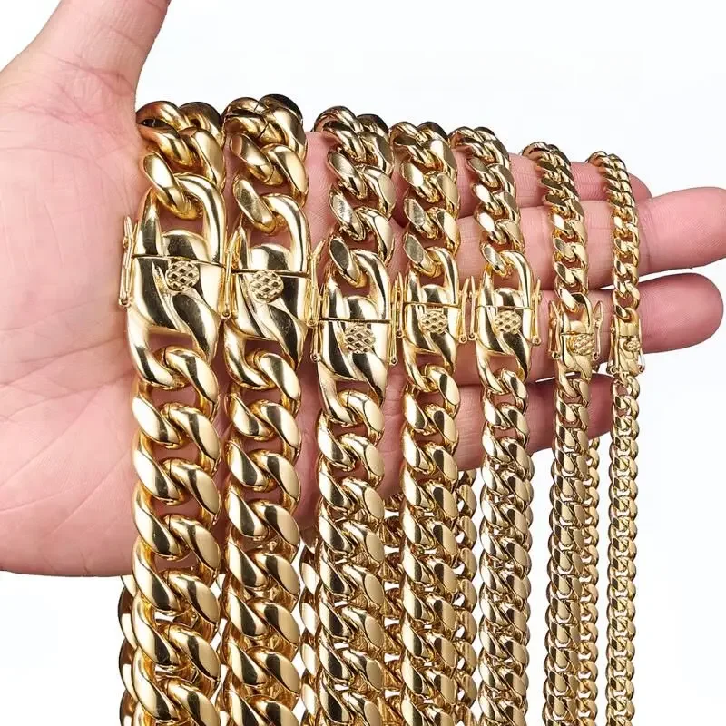 7  - 40 316l Edelstahl kubanische Miami Ketten Halsketten schwere goldene Farbe Link für Männer Hip Hop Rock Schmuck